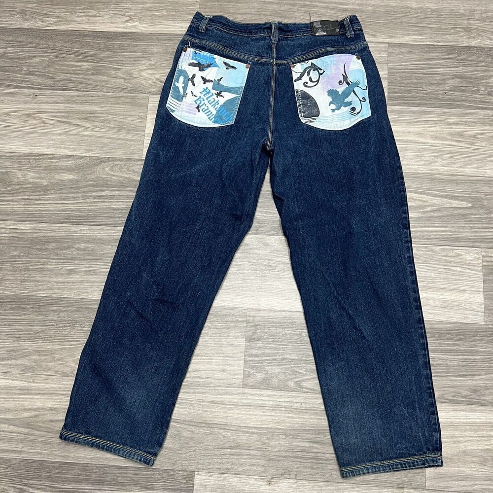 Vintage Makaveli Blue‎ Jeans Mens 36x32 Baggy Skate Y2K Distressed Embroidered